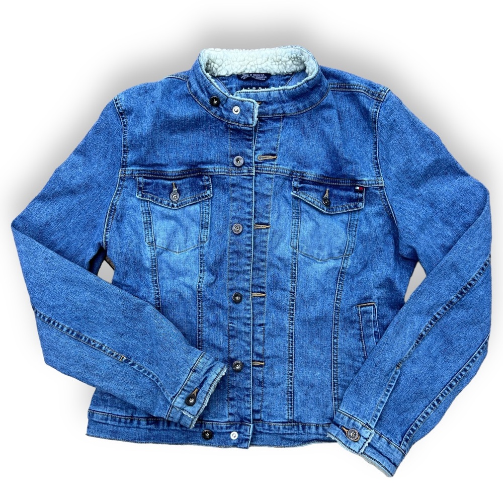 Vintage Tommy Jeans Jean Jacket Fleece Crew Neck Collar